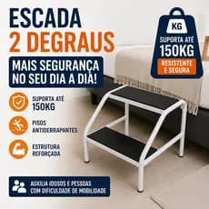 Escada 2 Degraus Para Cama Box Idosos Banheiro Antiderrapante Reforçada Aço Suporta 150kg