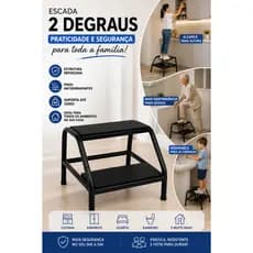 Escada 2 Degraus Antiderrapante Reforçada Até 120kg Preta