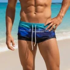 Sunga Masculina Boxer Praia Natação Piscina Forrada Azul Coqueiro