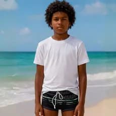 Sunga Infantil Com Forro Interno Praia Natação Piscina Com Cordão Para Ajuste Estampada Preto Floral