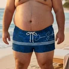 Sunga Masculina Plus Size Praia Piscina Natação Boxer Com Forro Interno G1 G2 G3 Azul Listras Brancas