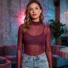 Body Tule Feminino Manga Longa Gola Alta Elegante Moda Tendência  - Envio Imediato