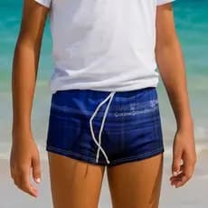 Sunga Infantil Com Cordão Para Ajuste Forrado Praia Natação Piscina Estampada Azul Escuro