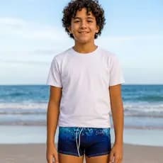 Sunga Infantil Forrada Para Praia Natação Piscina Com Cordão Para Ajuste Estampada Azul Mar