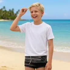 Sunga Infantil Com Cordão Para Ajuste Forrado Praia Natação Piscina Estampada Cinza Listrado