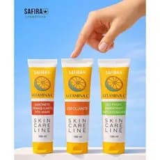 Kit Skincare Facial Vitamina C Safira com 1 Sabonete 1 Esfoliante e 1 Gel Hidratante Antioleosidade