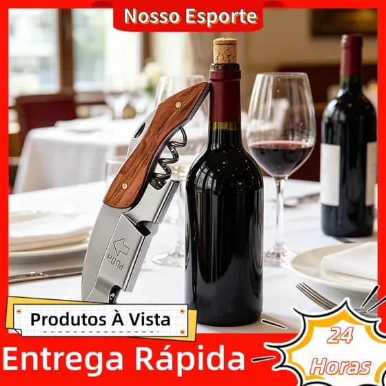 Saca-Rolhas Abridor De Garrafas Profissional Premium Em Aço Inoxidável Com Cabo De Madeira