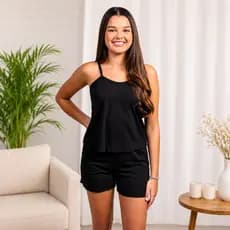 Conjunto Pijama Feminino Short Doll Canelado Alcinha Fresquinho Confortável Verão