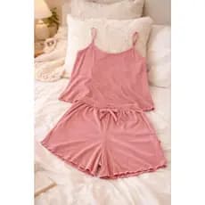 pijama roupa de dormir fresca e confortável babydoll de alça conjunto feminino