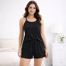Baby Doll Feminino Canelado Confortável Pijama Short Doll Suede Moda Noite Alça Fina Dormir Verão