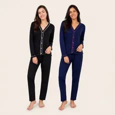 Kit 2 Pijamas Feminino Longo de Botão blogueirinha Conjunto Amamentação Inverno Cirurgico Aberto