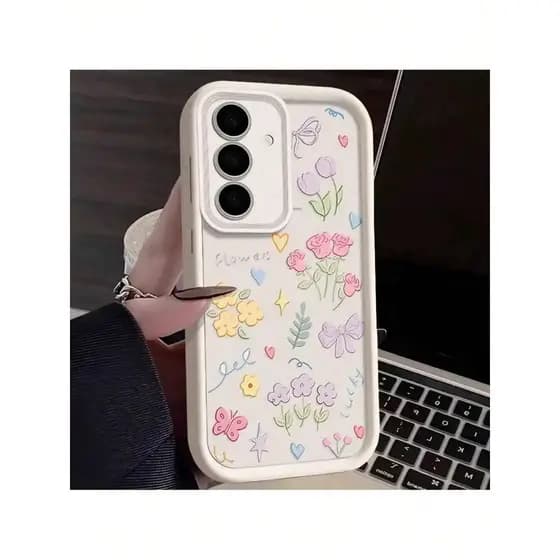 Capinha Capa de Silicone Bonito Flores Padrão Anti queda e Macia Compatível com iPhone 17/16/15，Galaxy S26/S25/S24
