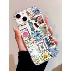 Funda de teléfono de TPU de moda con elementos de viaje 1 pieza Estampado de collage de moda de viaje Gráfico