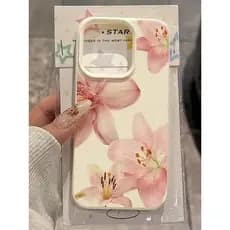 Capa de telefone em TPU com cobertura total, antiderrapante e fosca, com estampa floral de lírio rosa, compatível com iP