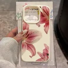 Capa de telefone em material TPU macio com design floral rosa, padrão de flor de lírio, compatível com iPhone 17 Pro Max