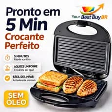 Sanduicheira Grill Elétrica 2 em 1 Antiaderente 750W Prensa Dupla Rápida Sem Óleo Compacta 127V/220V