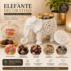 Elefante Decorativo Porta Doces e Balas com Tampa | Organizador Multifuncional para Sala, Escritório e Café