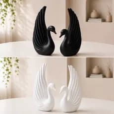 Kit Decorativo Cisnes e Vasos 3D Premium | Decoração Moderna Luxo Preto e Branco para Sala, Quarto e Escritório