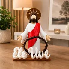 Estátua Decorativa Jesus Cristo “Ele Vive” em PLA | Decoração Cristã Religiosa para Sala, Quarto e Escritório