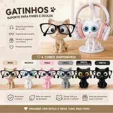 Suporte Fone e Porta Óculos Gatinho 3D | Gamer | Decoração