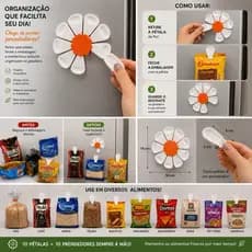 Flor com 10 Prendedores de Alimentos | Organizador para Geladeira | Fecha Embalagens