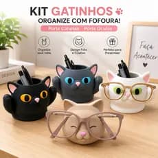 Gatinhos Organizador 3D | Porta Canetas | Porta Óculos Gatinho | Decoração Mesa, Escritório, Quarto Geek Home Office