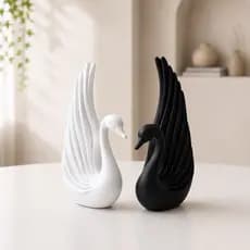 Kit Decorativo Cisnes e Vasos 3D Premium | Decoração Moderna Luxo Preto e Branco para Sala, Quarto e Escritório