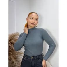 Blusa  trico Modal Cacharrel segunda  pele  Feminina Gola Baixa Canelada Manga Longa Inverno Elegante  Macio EK24567L