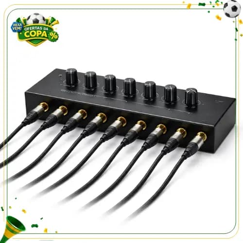 Amplificador de Fone 4 e 8 Canais Profissional Hi-Fi P10 Volume Individual Estúdio Podcast Igrejas