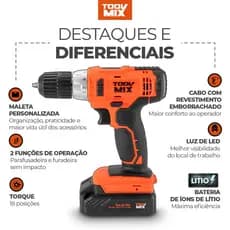 Parafusadeira Furadeira a bateria 20V Toolmix  22nm PFT 020