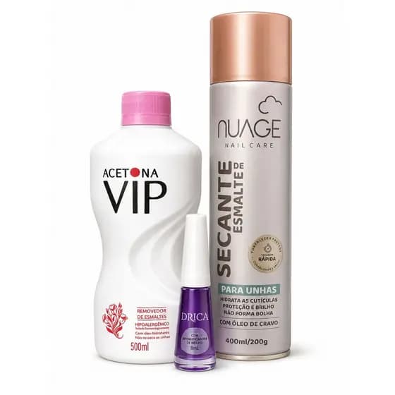 Kit Económico Para Unhas Removedor de esmalte vip  Secante para  esmalte e esmalte  Intensificadora