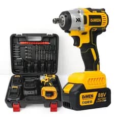Chave de Impacto Sem Fio 88V, Torque Máximo 450N.m 3 Velocidades Variáveis 2 Baterias 4.0Ah, Kit Completo com Acessórios