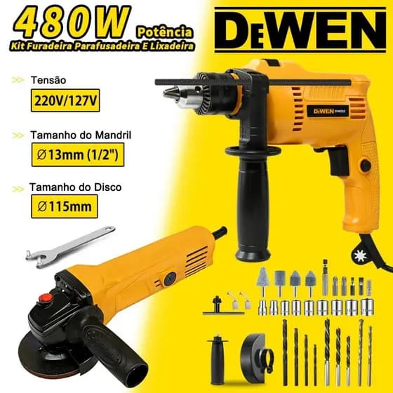 Kit Furadeira Parafusadeira 480w + Esmerilhadeira 530w Com Maleta e Acessórios 36pçs