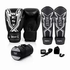 Kit Luva Boxe Muay Thai Kickboxing + Caneleira + Bolsa + Bandagem 3 Metros + Case c/ Bucal Moldável.