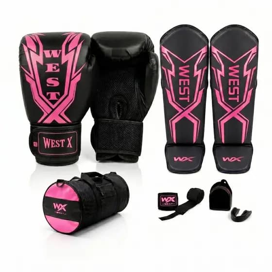 Kit Luva Boxe Muay Thai Kickboxing + Caneleira + Bolsa + Bandagem 3 Metros + Case com Bucal Moldável.