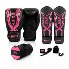 Kit Luva Boxe Muay Thai Kickboxing + Caneleira + Bolsa + Bandagem 3 Metros + Case com Bucal Moldável.