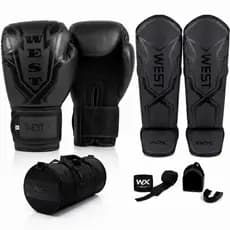 Kit Luva Boxe Muay Thai Kickboxing + Caneleira + Bolsa + Bandagem 3 Metros + Case com Bucal Moldável