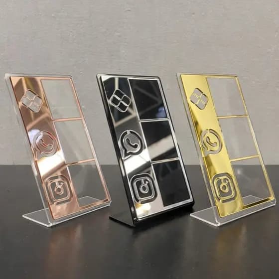 Placa Pix 3 em 1 WhatsApp e Instagram Display Balcão Mesa Em Acrílico Espelhado Comércio