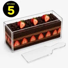 Kit 5 Forma Slice Cake 30x10x10 Acrílico Fatia Bolo Confeitaria Retangular Formas Cristal Bolos