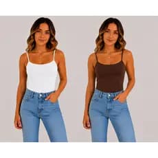 Kit 2 Blusa Regata Feminina Suplex Alça Fina Cropped Tube Básica Alcinha