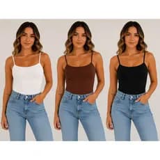 Kit 3 Blusa Regata Feminina Suplex Alça Fina Cropped Tube Básica Alcinha