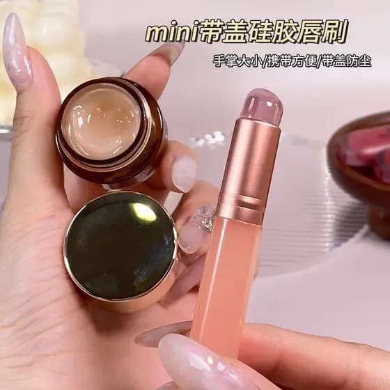 [Maquiador recomendado] Pincel de manchas de cabeça redonda para lábios Pincel de Silicone transparente Pincel de batom