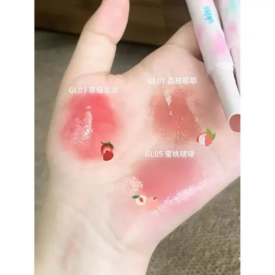 Ukiss água lábio geléia sólido brilho labial espelho brilho de água Dudu essência labial renderização de cor cor cor Nud