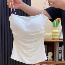 Branco puro desejo estilo bonito puro com almofada no peito camisola feminina verão único requintado bonito volta topo