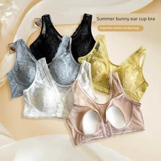 Novo outono ventilado fivela frontal coelho orelha sutiã Close-Fitting feminino favo de mel Ultra-fino copo interno resp