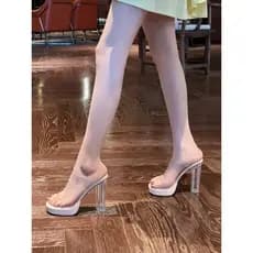 Vidro cristal transparente salto alto novo estilo plataforma à prova dwaterproof água salto grosso elegante celebridade