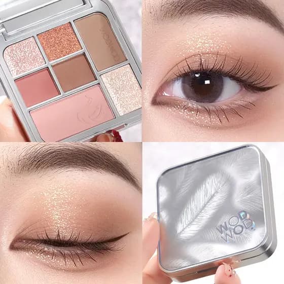 WODWOD pena cetim Streamer paleta de sombras de sete cores fino brilho fosco luz diária maquiagem alto brilho Blush somb