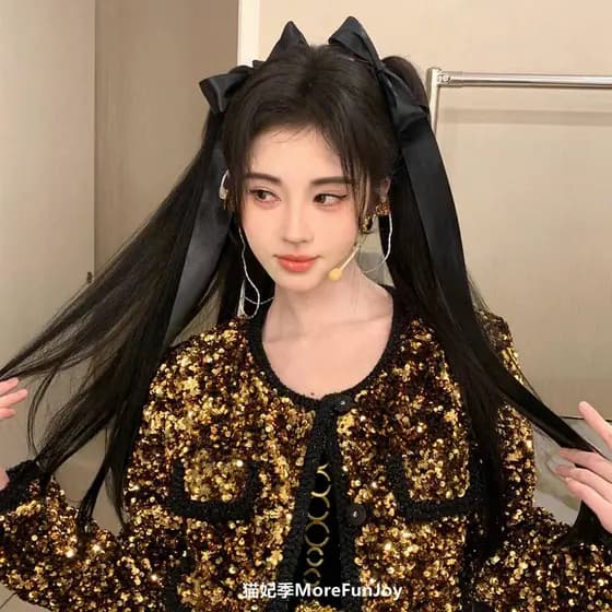 Ju Jingyi mesmo estilo laço preto longo Streamer grampo de cabelo clipe lateral linda menina acessórios para o cabelo es