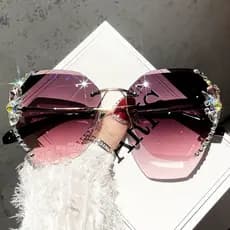 Óculos de sol de alta qualidade sem moldura dedicado Anti-ultravioleta óculos de sol senhoras rosa feminino diamante-cra