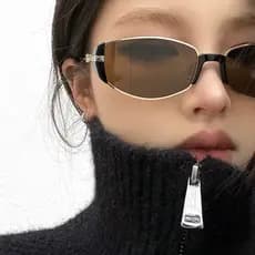 Óculos de sol olho de gato High-End Feel Face Pequeno Marrom Estilo Hong Kong Estilo Francês Quadrado Rosto Redondo Arma